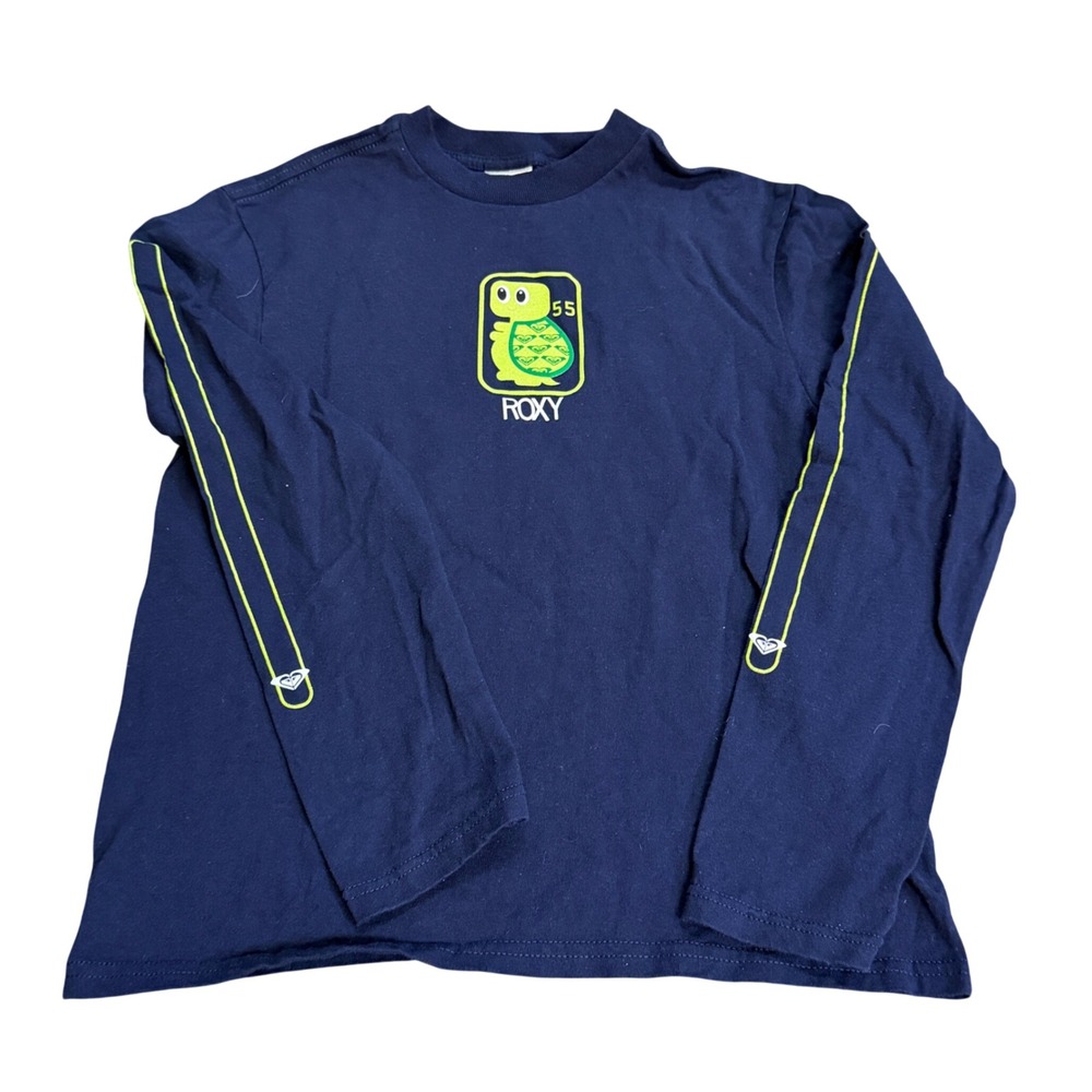 Roxy Quiksilver Long Sleeve T-Shirt Turtle Graphic Navy Blue Small Y2K